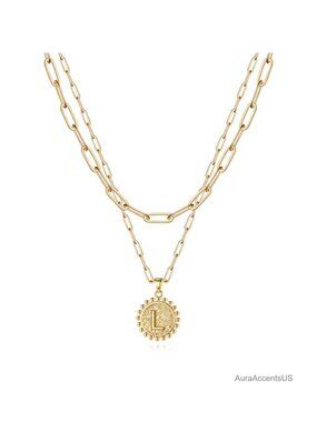 Gold Plated Layered Initial Necklace Women Trendy Letter A-Z Pendant